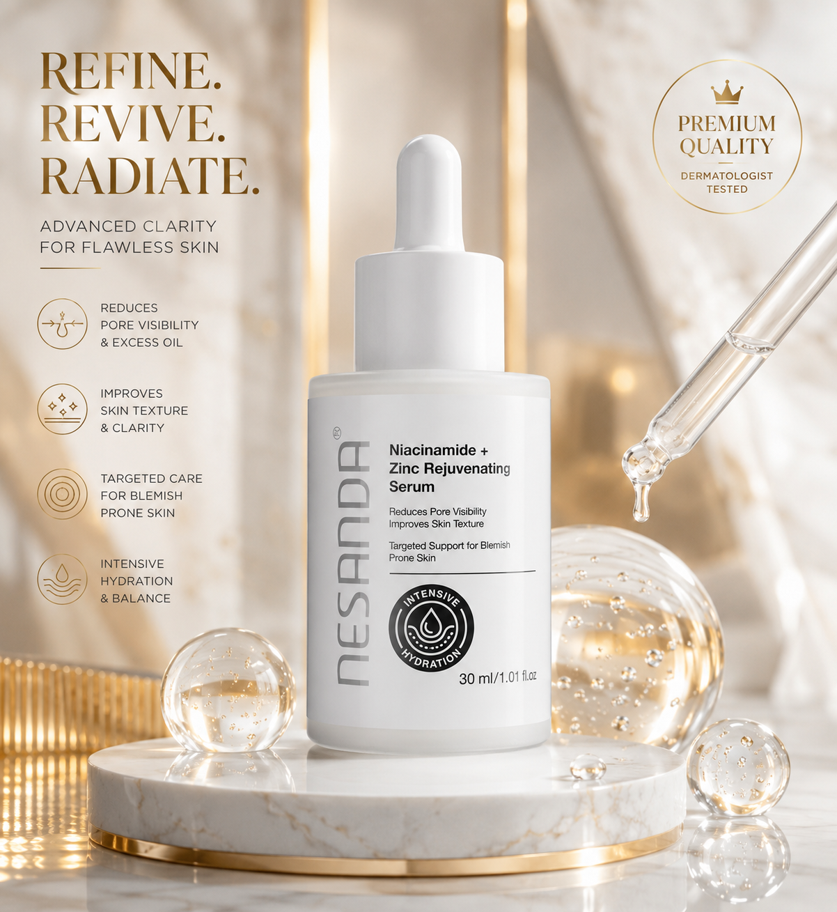 Niacinamide 10% + Zinc 1% Facial Serum – Balancing & Smoothing Daily Skincare, 30ml