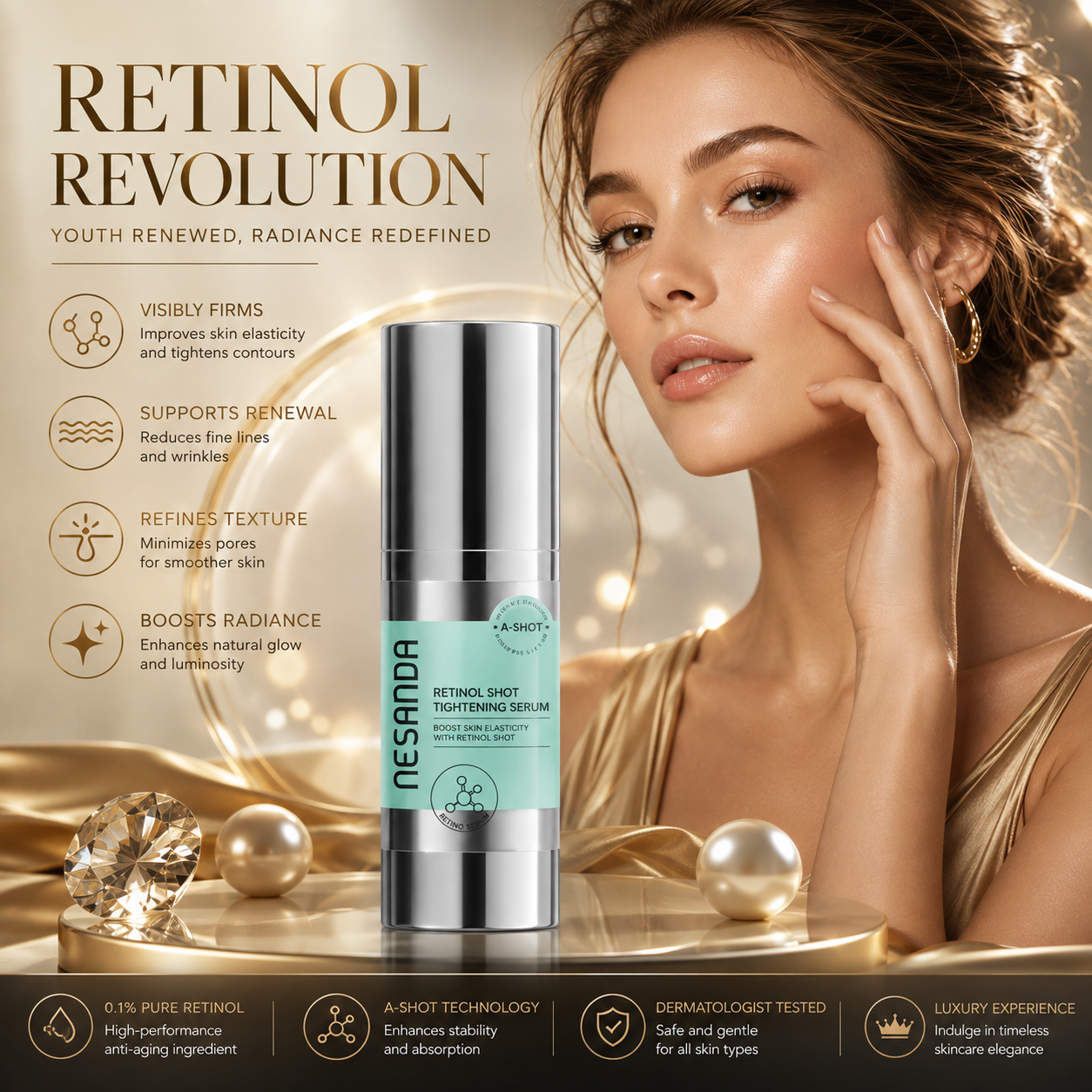 0.1% Retinol Serum – Smoothing & Firming Facial Serum for Refined-Looking Skin