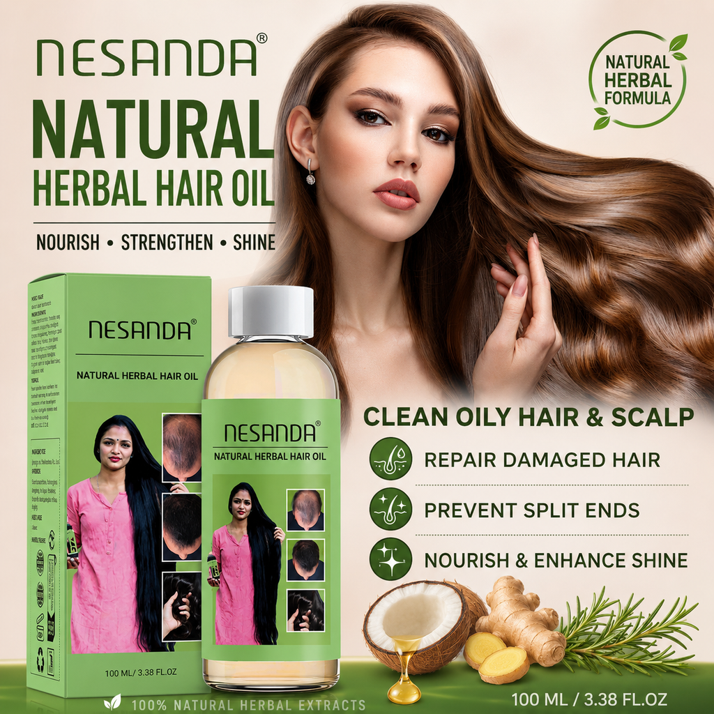 Natural Herbal Hair Oil – Nourishing Hair & Scalp Care with Rosemary, Ginger & Coconut Oil