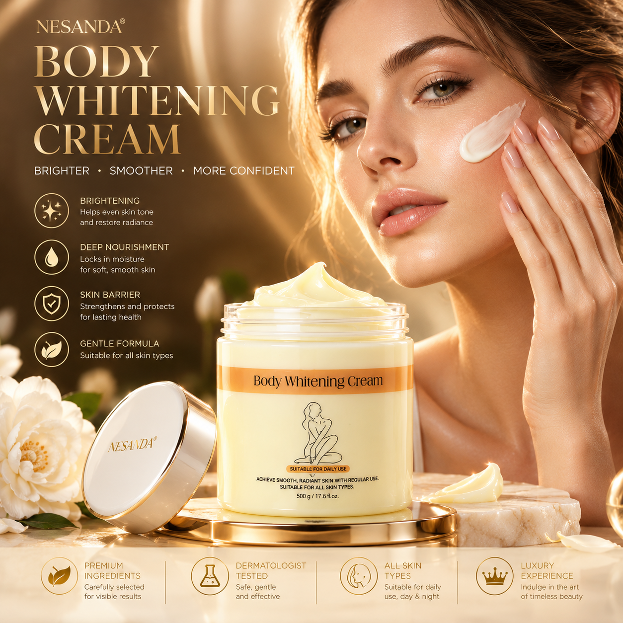 Body Radiance & Smoothing Cream – Daily Moisturizing Body Cream for Soft, Smooth & Radiant-Looking Skin, 500g