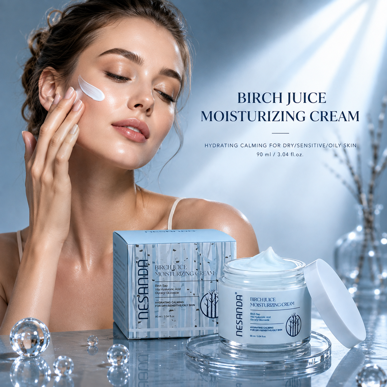 Birch Sap Hydrating Face Cream with Hyaluronic Acid – Daily Moisturizer for Dry & Sensitive Skin