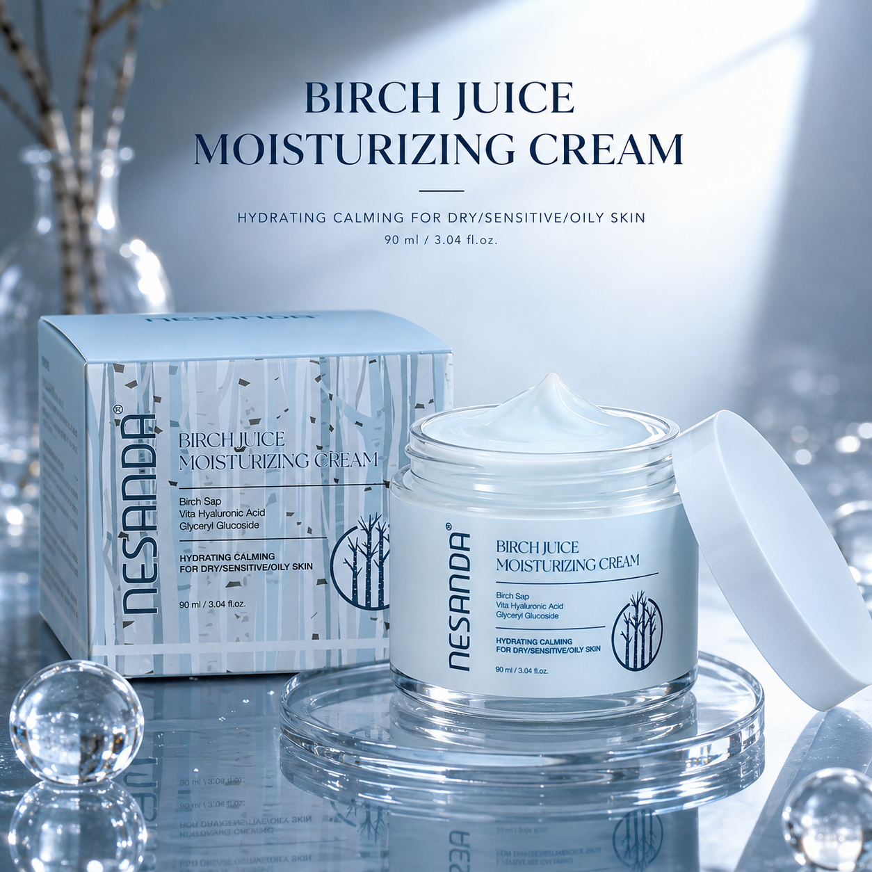 Birch Sap Hydrating Face Cream with Hyaluronic Acid – Daily Moisturizer for Dry & Sensitive Skin