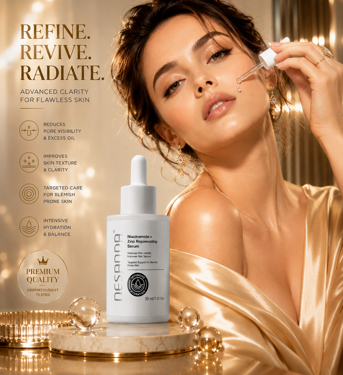 Niacinamide 10% + Zinc 1% Facial Serum – Balancing & Smoothing Daily Skincare, 30ml